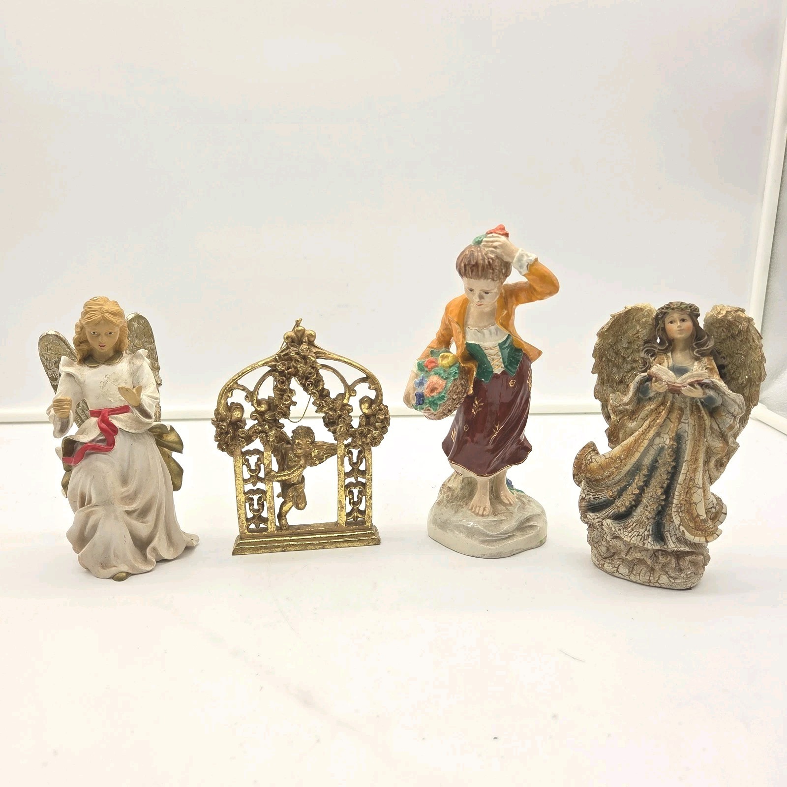 Lot of 4 Angel & Girl Figurines – Porcelain, Polystone, Resin, Ceramic – Mixed