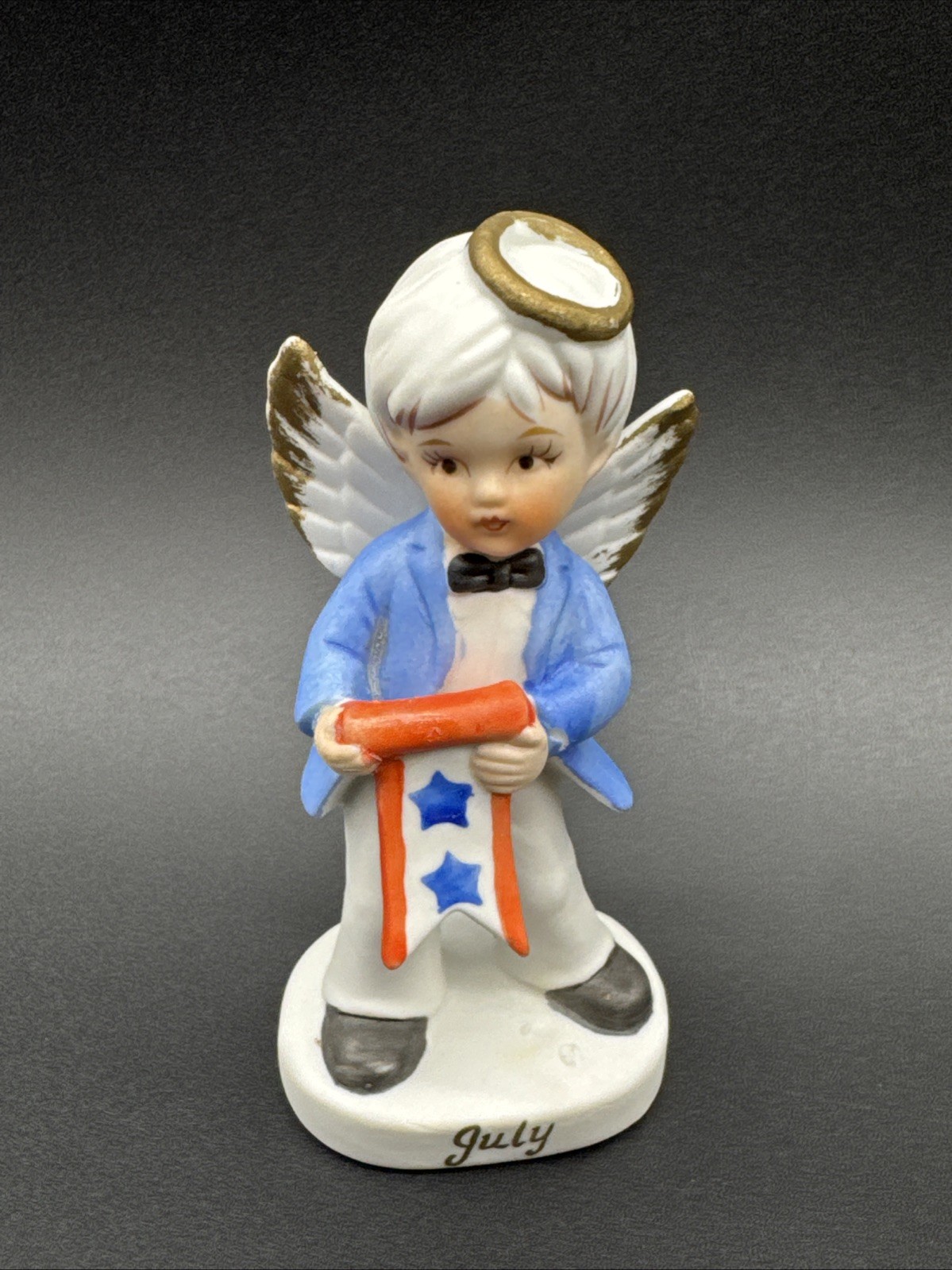 VTG Brinn’s Fourth Of July Boy Birthday Angel Bisque Figurine Patriotic READ