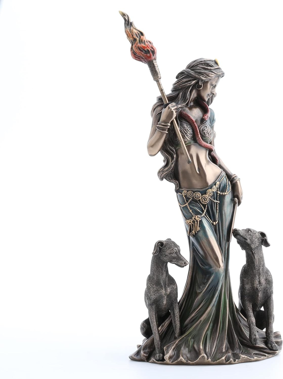 Hecate Greek Goddess of Magic Statue with Hounds – 13.5″ Antique Bronze Finish
