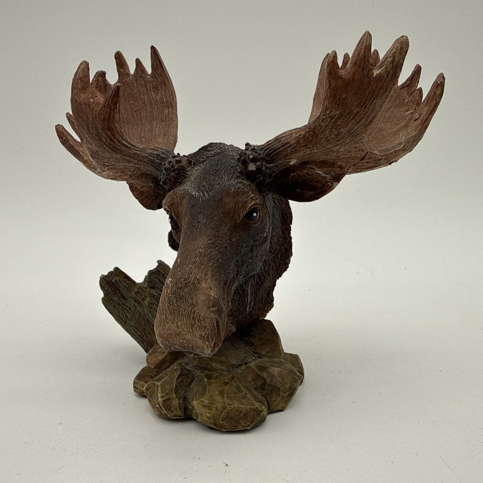 Vintage Faux Wood Moose Head Bust Figurine Cabin Lodge Rustic Wildlife