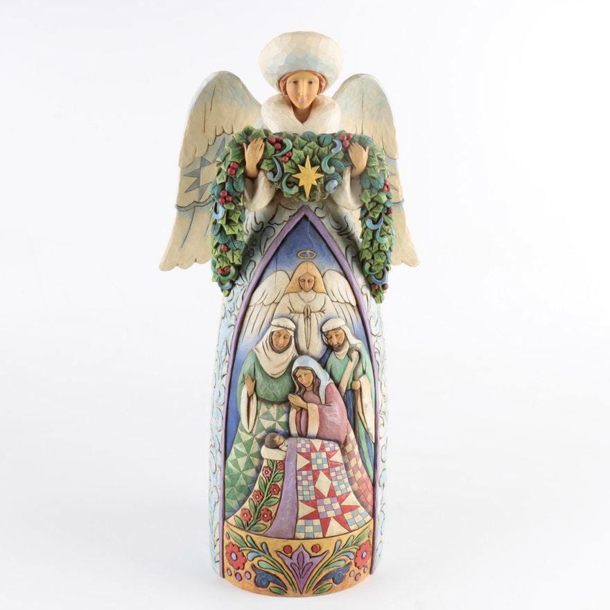 JIM SHORE HEARTWOOD CREEK – 11″ WINTER ANGEL WITH NATIVITY SCENE – NIGHT DIVINE