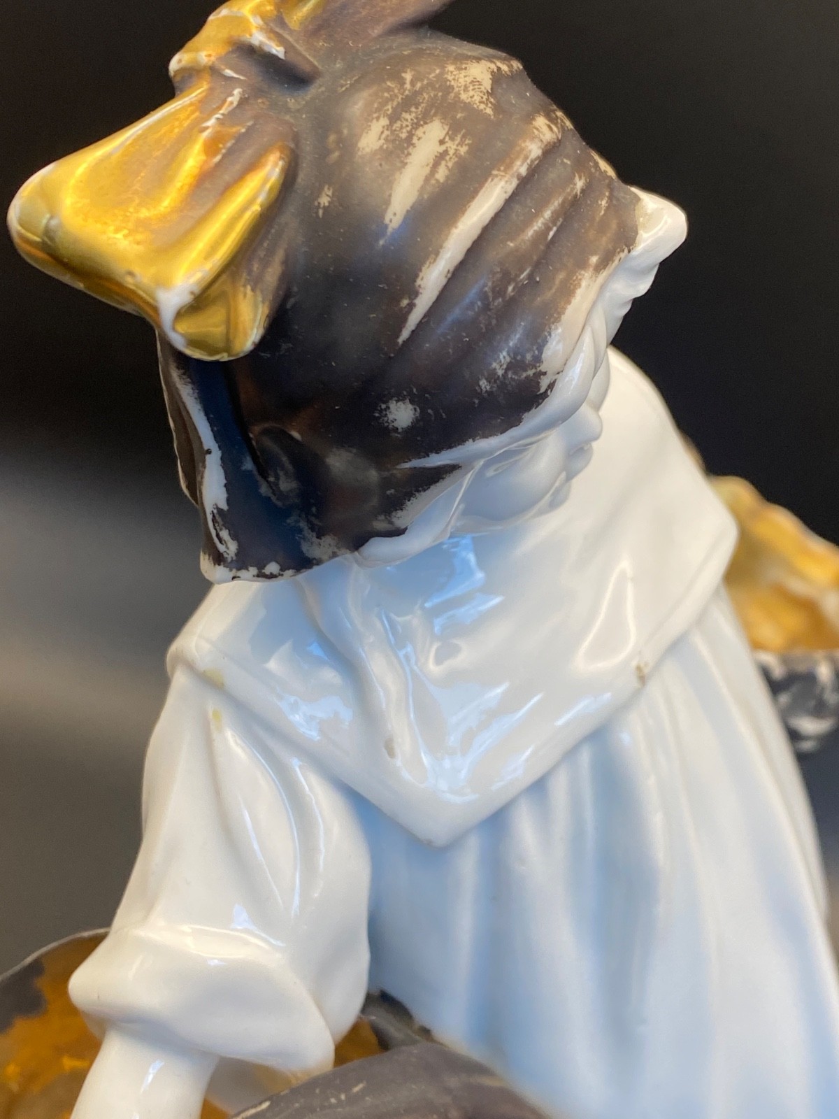 Gebruder Heubach porcelain glazed figurine Girl with baskets Antique /0714