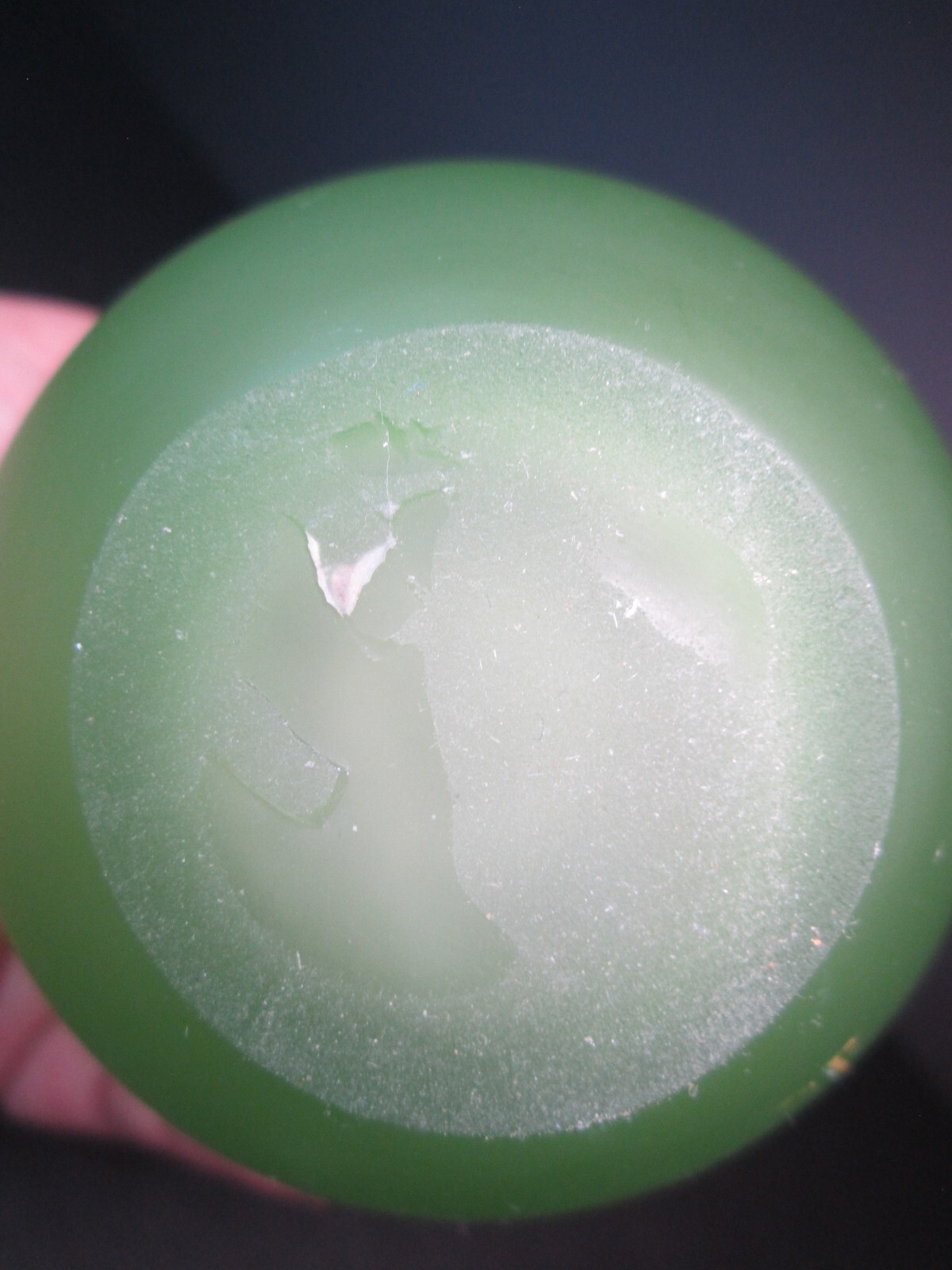 Green Satin Glass Vase Vessel Vintage MCM Rolled Blob Top Ground Bottom 5.25″