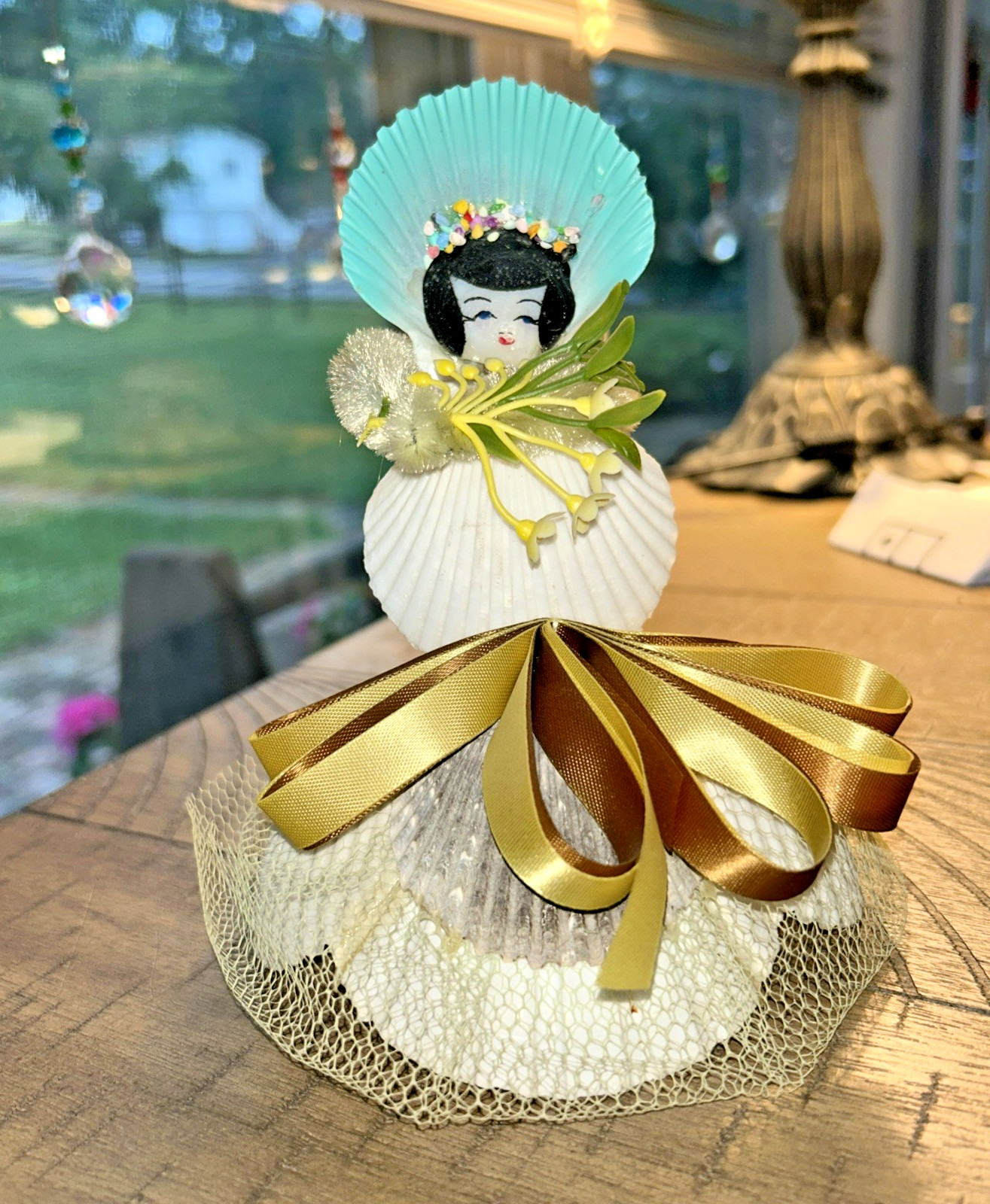Vintage Handmade Seashell Doll Souvenir Figurine Hand Painted Folk Art Japan