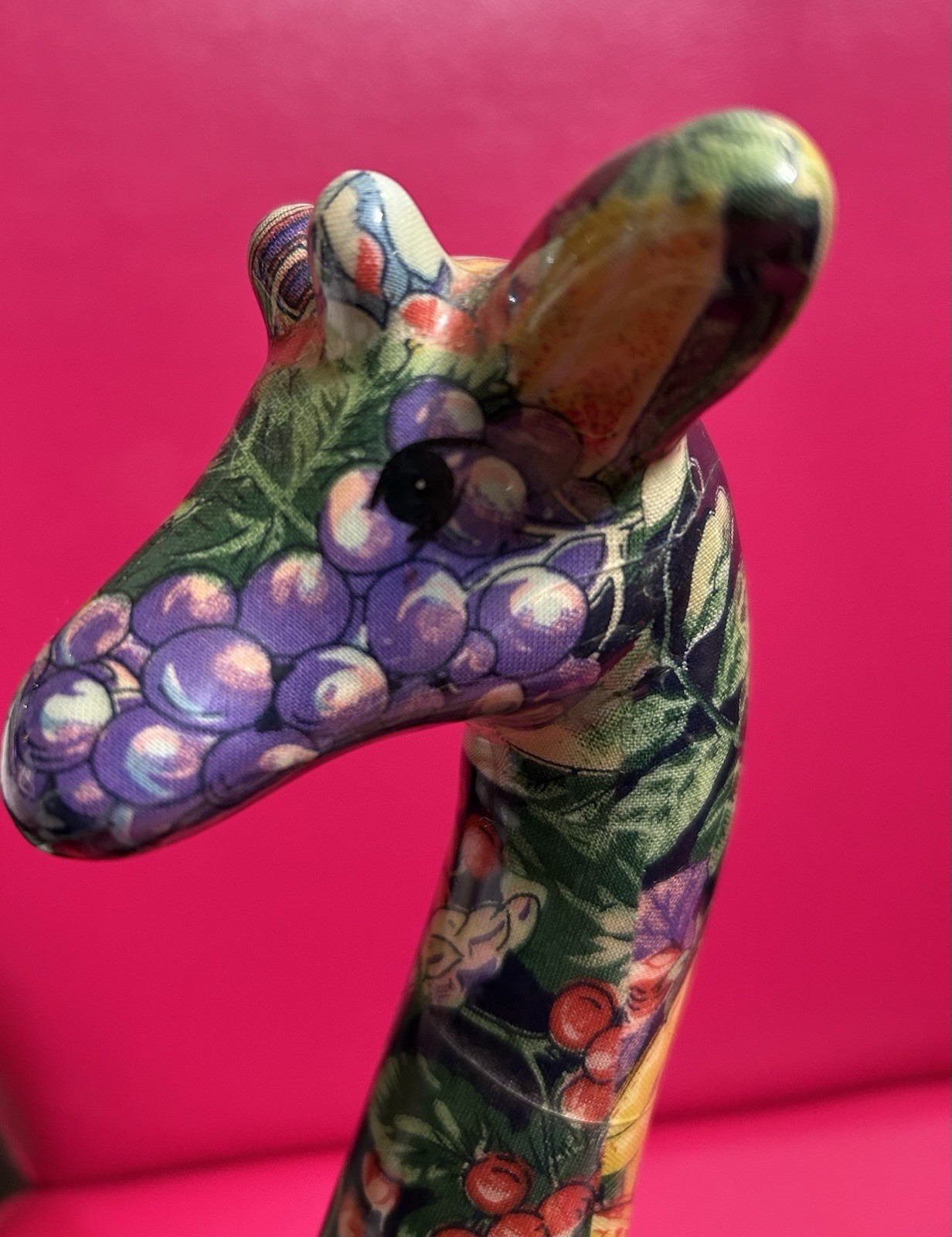 Vtg Patchwork Giraffes Mother & Baby Statue, Fruits & Floral Print, Cottagecore