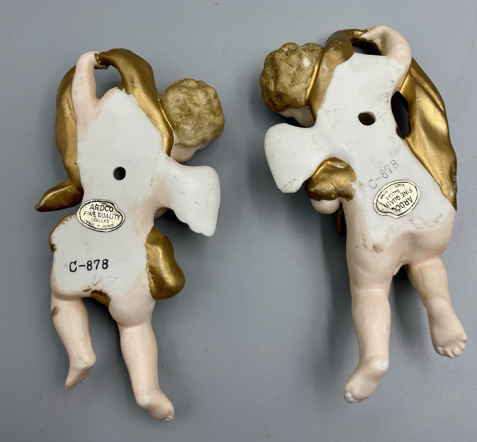 Vintage Cherub Angel Wall Plaques Set of 2 Cream Ivory Ardco Japan Cherubs 6″