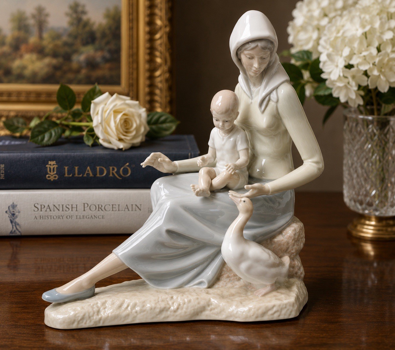 Early Lladro Mother & Child With Goose Porcelain Figurine Made In Spain 1960’s