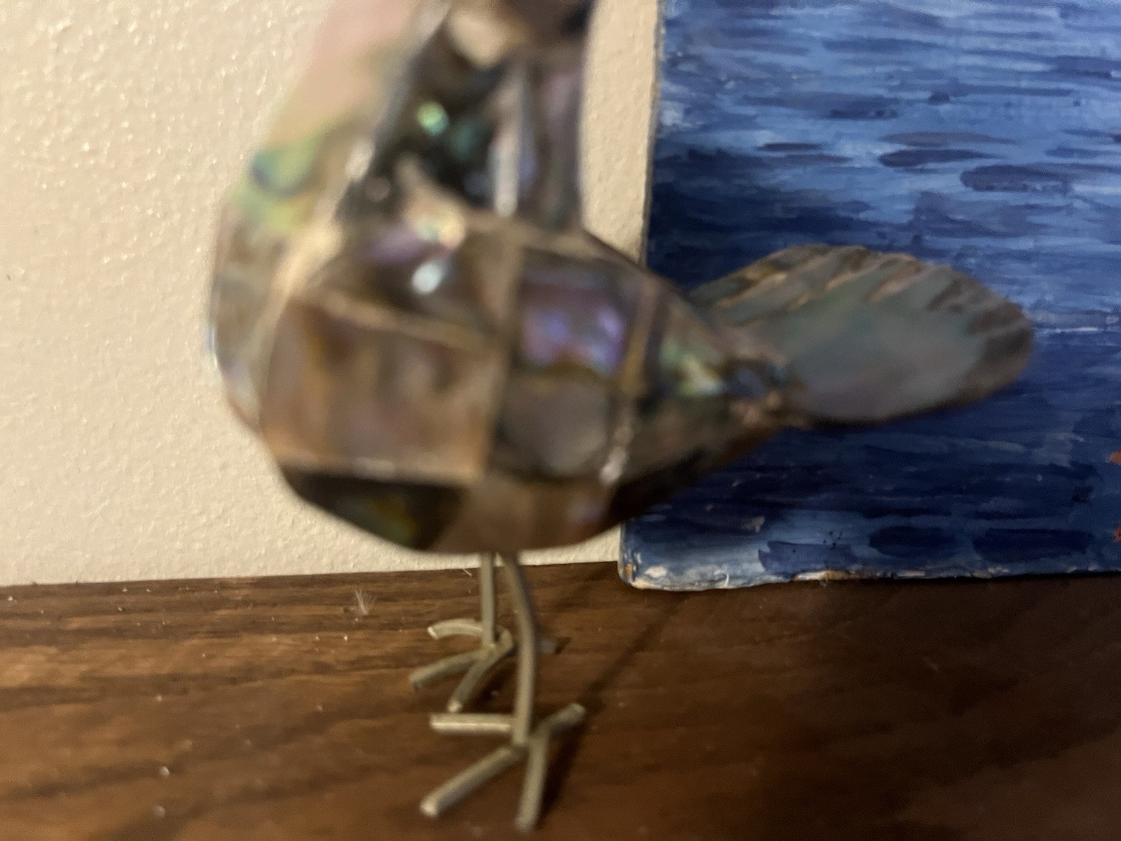 Vintage Hand Made Abalone Shell Sparrow Sculpture Fine Art Decor