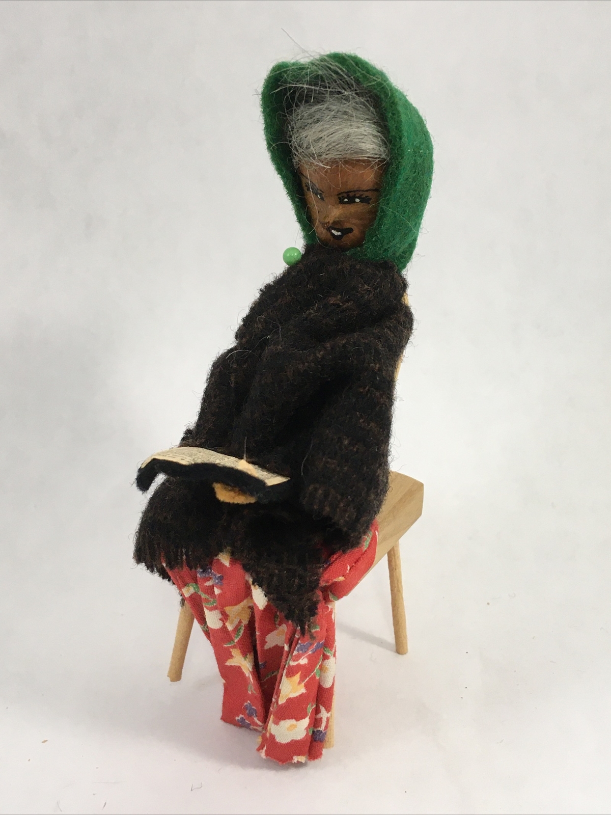 Old Woman in Chair Hand Made Folk Art Doll Figurine Artist Doll