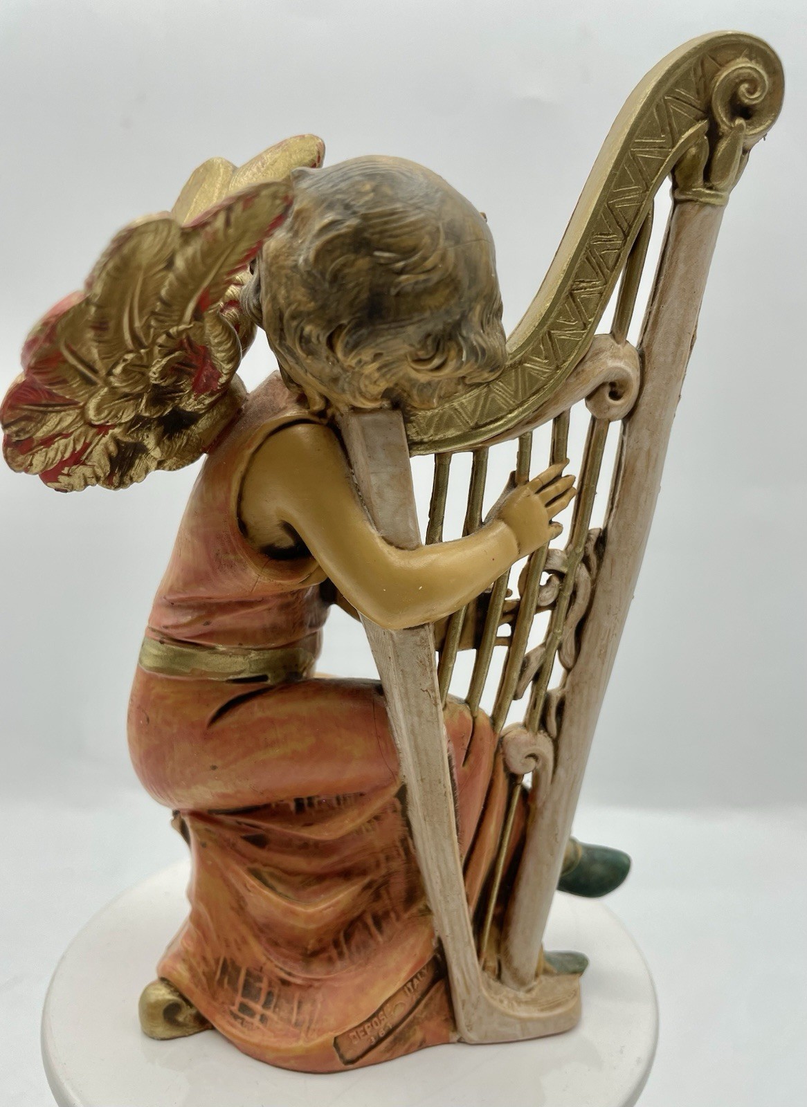 Vintage Roman Fontanini Depose Angel Playing Harp Nativity Christmas Italy #361