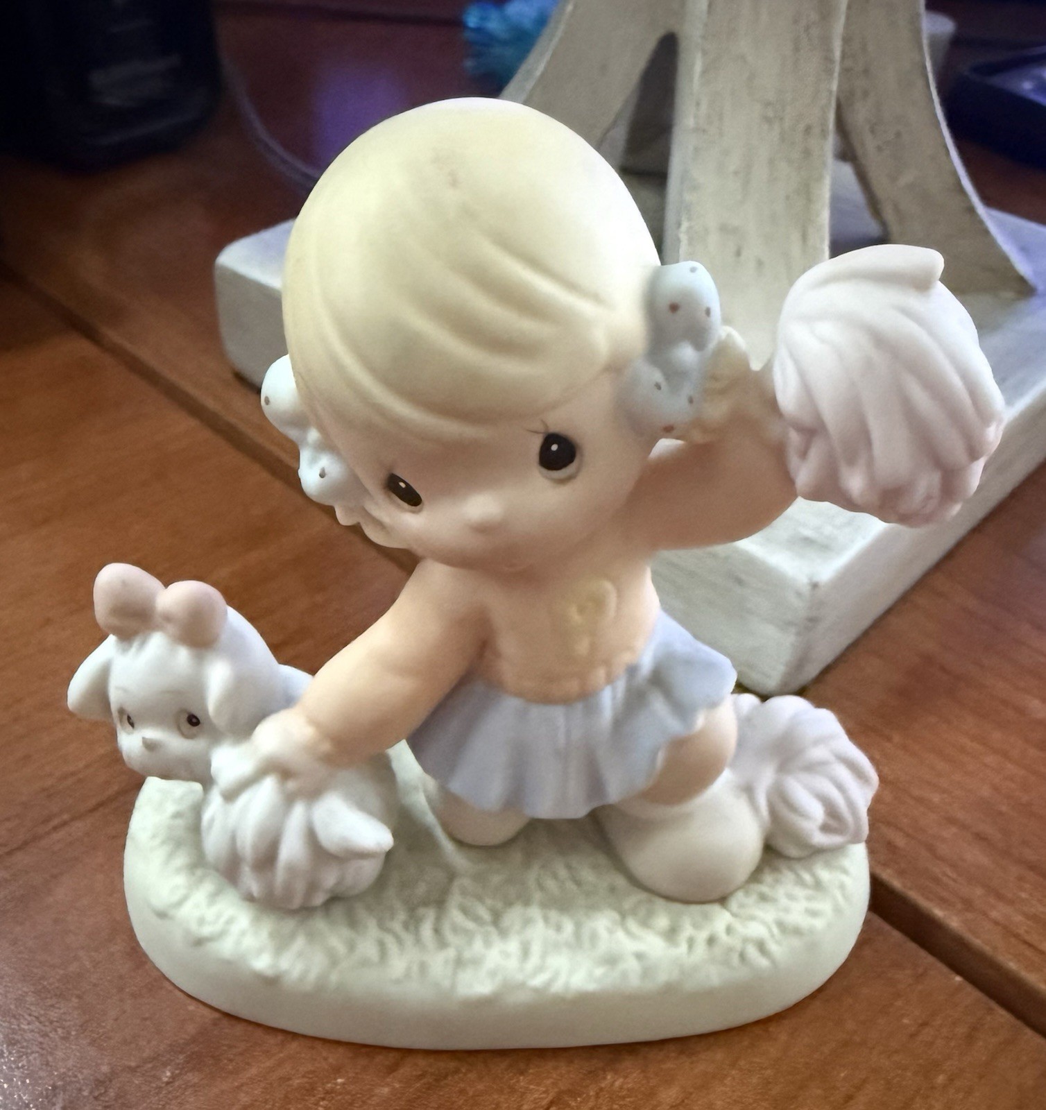 Precious Moments Porcelain Girl Figurine with Dog & Pom-Pom, Matte Finish