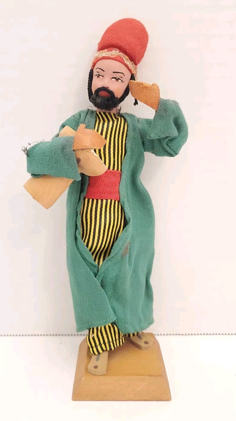 Vintage Judaica Sabra Israel Hand Made Doll Man Playing Drum