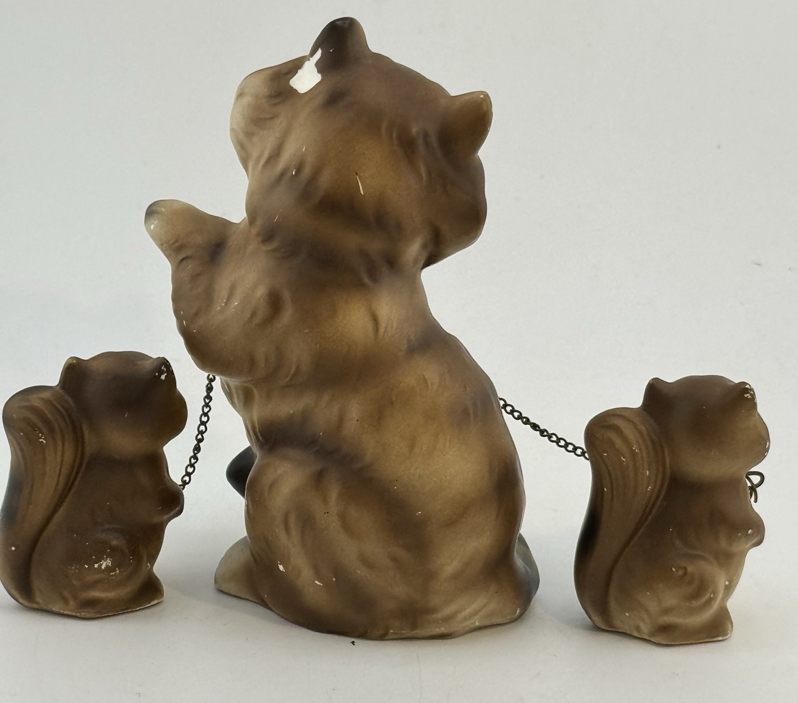 Vintage Japan Chained Raccoon Family Mother Babies Woodland Forest READ