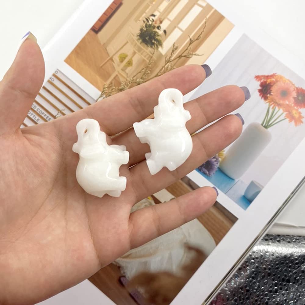 White Jade Elephant Gemstone Figurines Hand Carved Pocket Statue Healing Crys