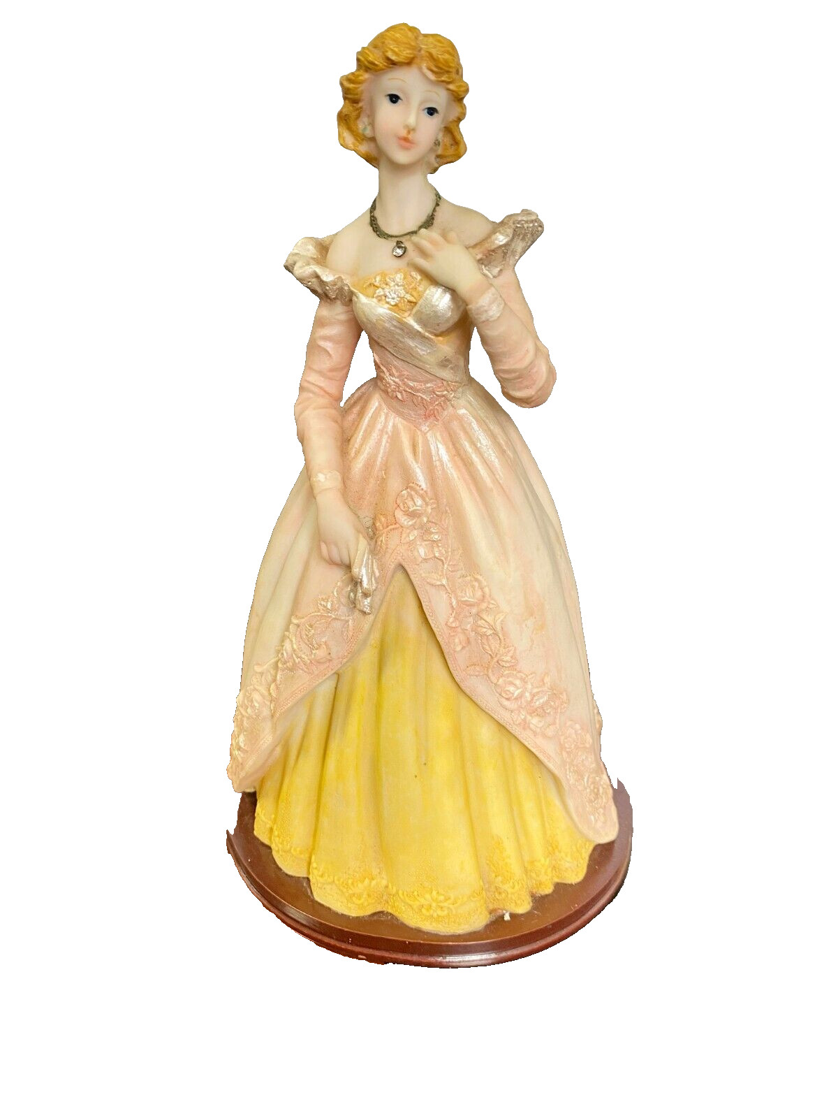 Vintage 9″ Victorian Lady Figurine Wood Base Turtle King Giovanni Giftware