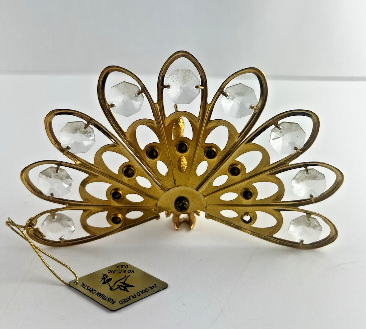Peacock Figurine 24K Gold Plated Austrian Crystal KG & C