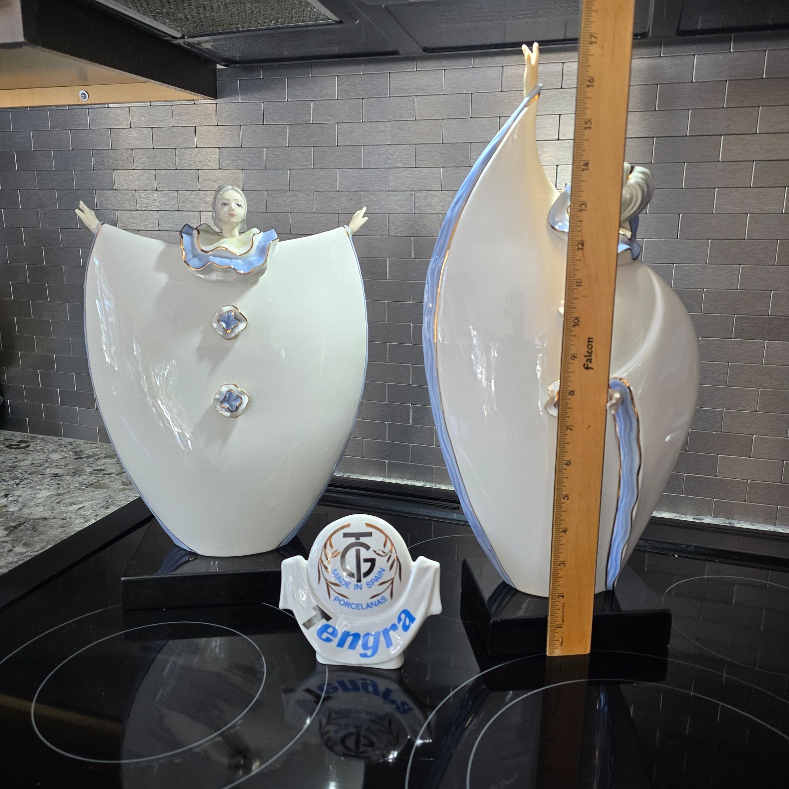Art Deco Tengra Spain Pierrot & Crescent Moon 3pc Figurine Set Glazed Porcelain