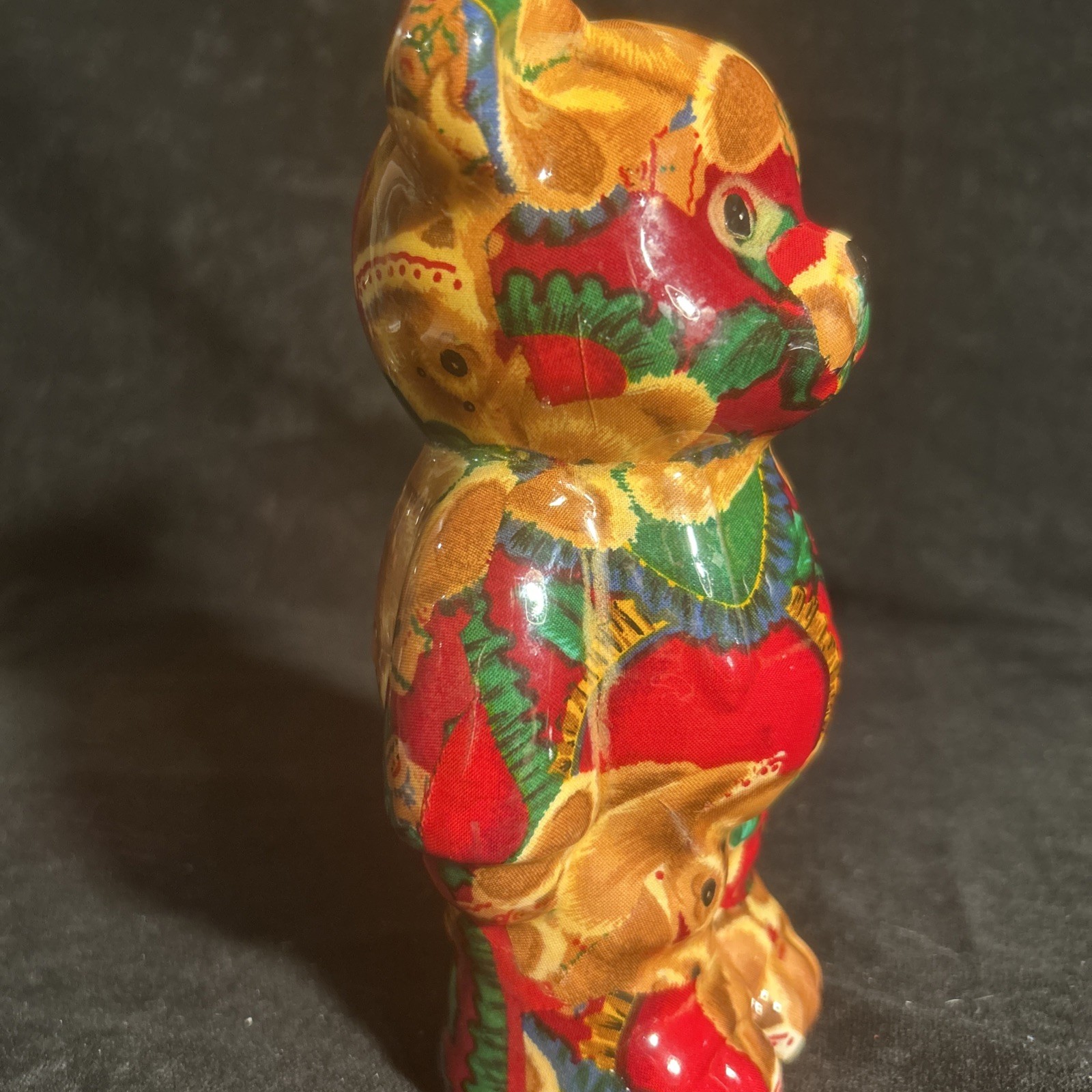Joan Baker Vintage Teddy Bear Porcelain Fabric Figurine 7.5 inch Christmas