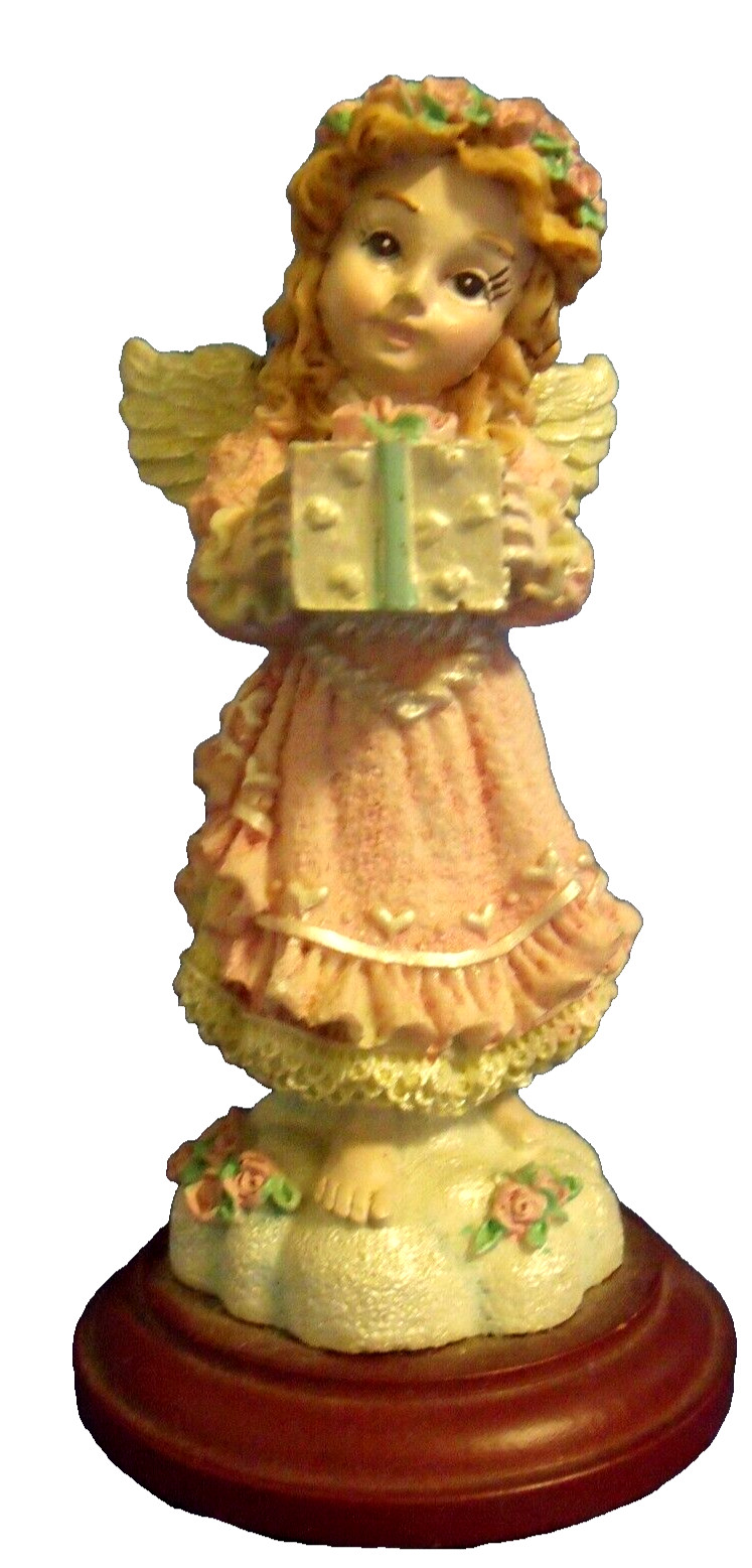 Vintage Figurine Angel Girl w/Present Decorative Ceramic Figures 6.25 in