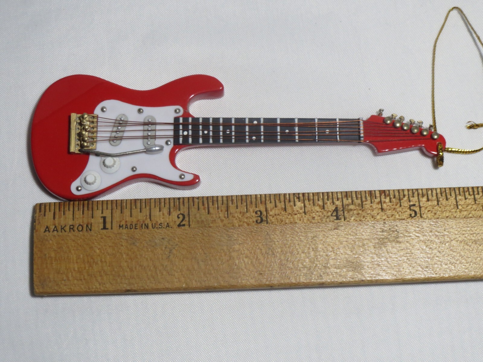5 1/2″ Red Strat Style Handmade Wood Guitar Miniature Christmas Tree Ornament
