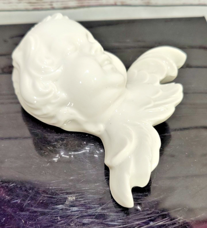 Vintage Ceramic CherubHead with Wings Wall Plaque by Karl Heinz Klette Germany