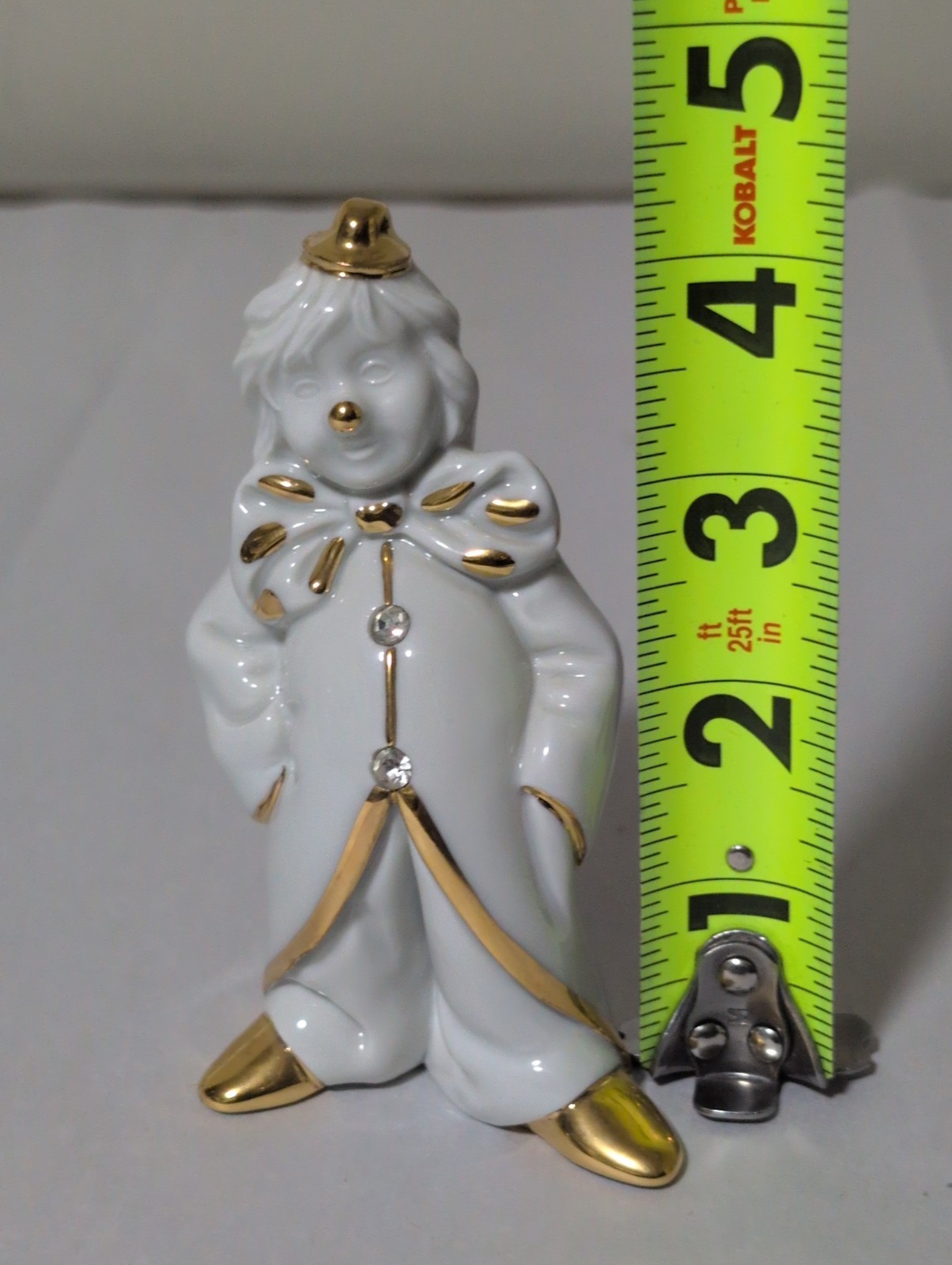 RG Porcellane Capodimonte Limoges Clown Figurine White Gold Tone Swarovski Italy