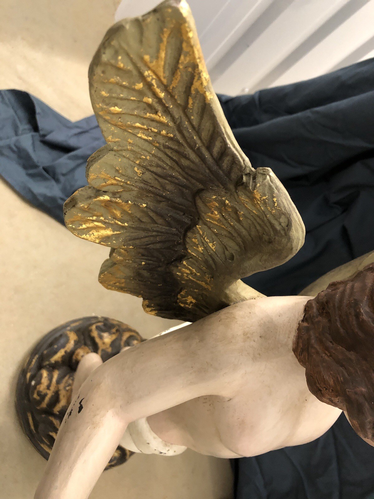 Large Vintage 28” Italian Cherub Putti Angel Composite Stands On Floral Base