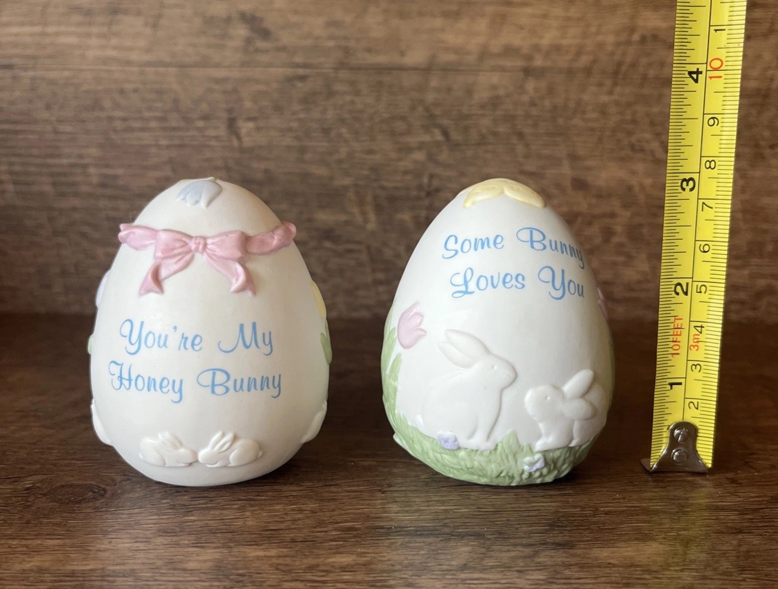 VTG RUSS Porcelain Easter Eggs I LOVE YOU & YOU’RE MY HONEY BUNNY Collectible