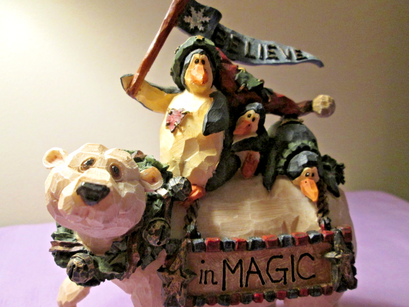 Boyds Bears “Believe In Magic” Magical Penguins Riding A Polar Bear Figurine