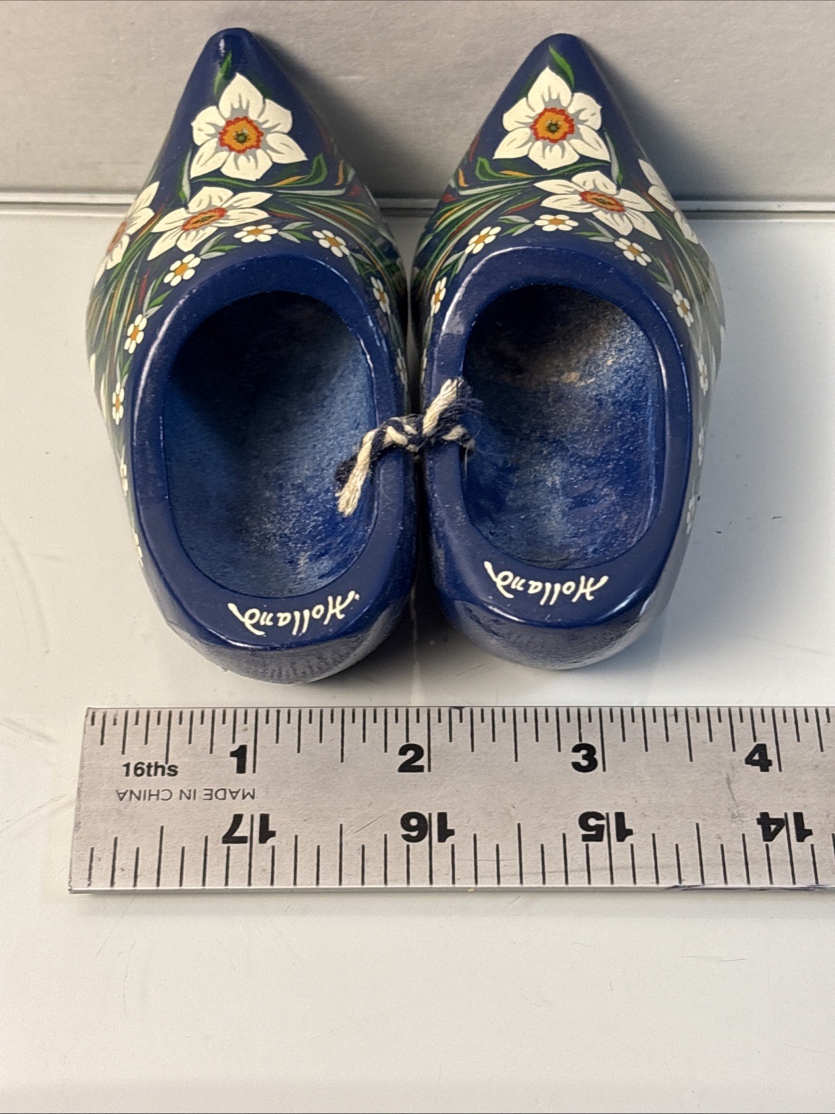 Holland Wooden Shoes Miniature Blue Floral Decor 4x4x1.75 Clomps