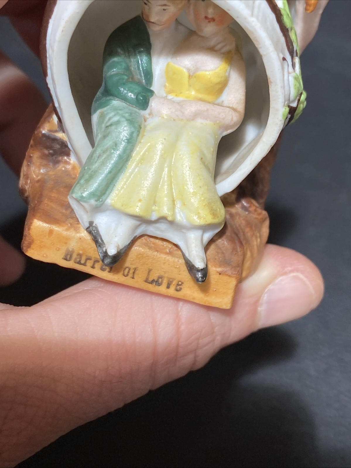 Antique Fair Souvenir Courting Couple Barrel of Love Cupid Cherub Angel AS IS*