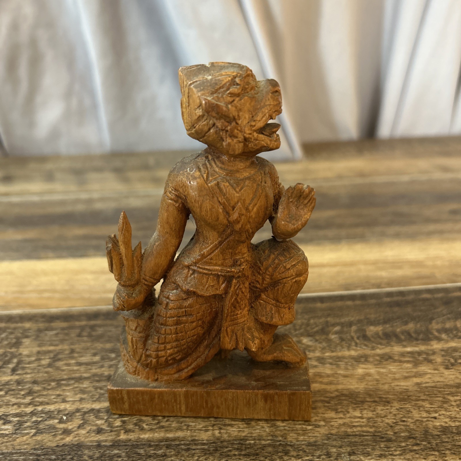 Vintage 1968 Yaksha Thai Temple Guard Statue Teak Wood Carved Guardian 5”