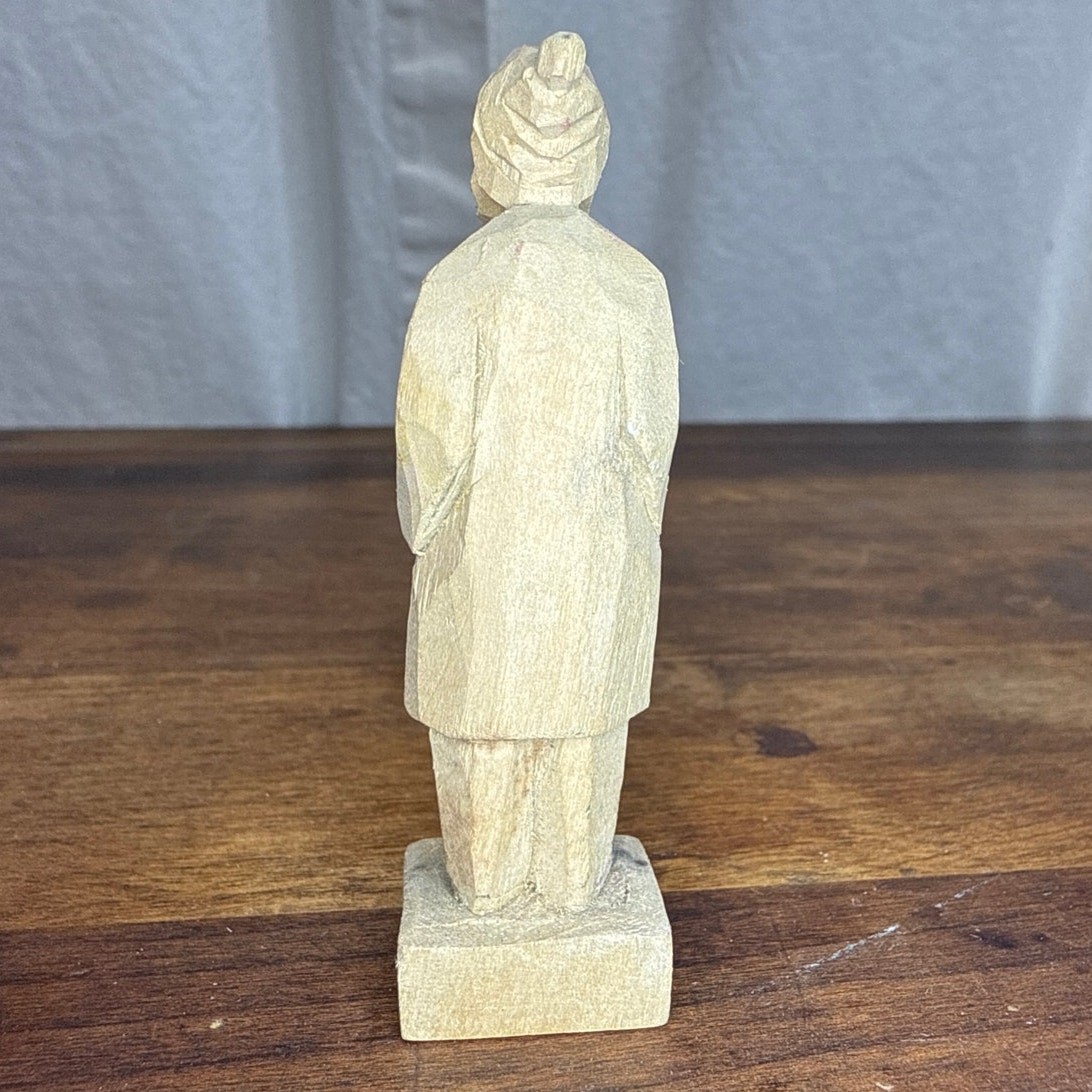 Hand Carved Miniature Trinket Raw Wood Bearded Man / Fisherman Figure Folk Art