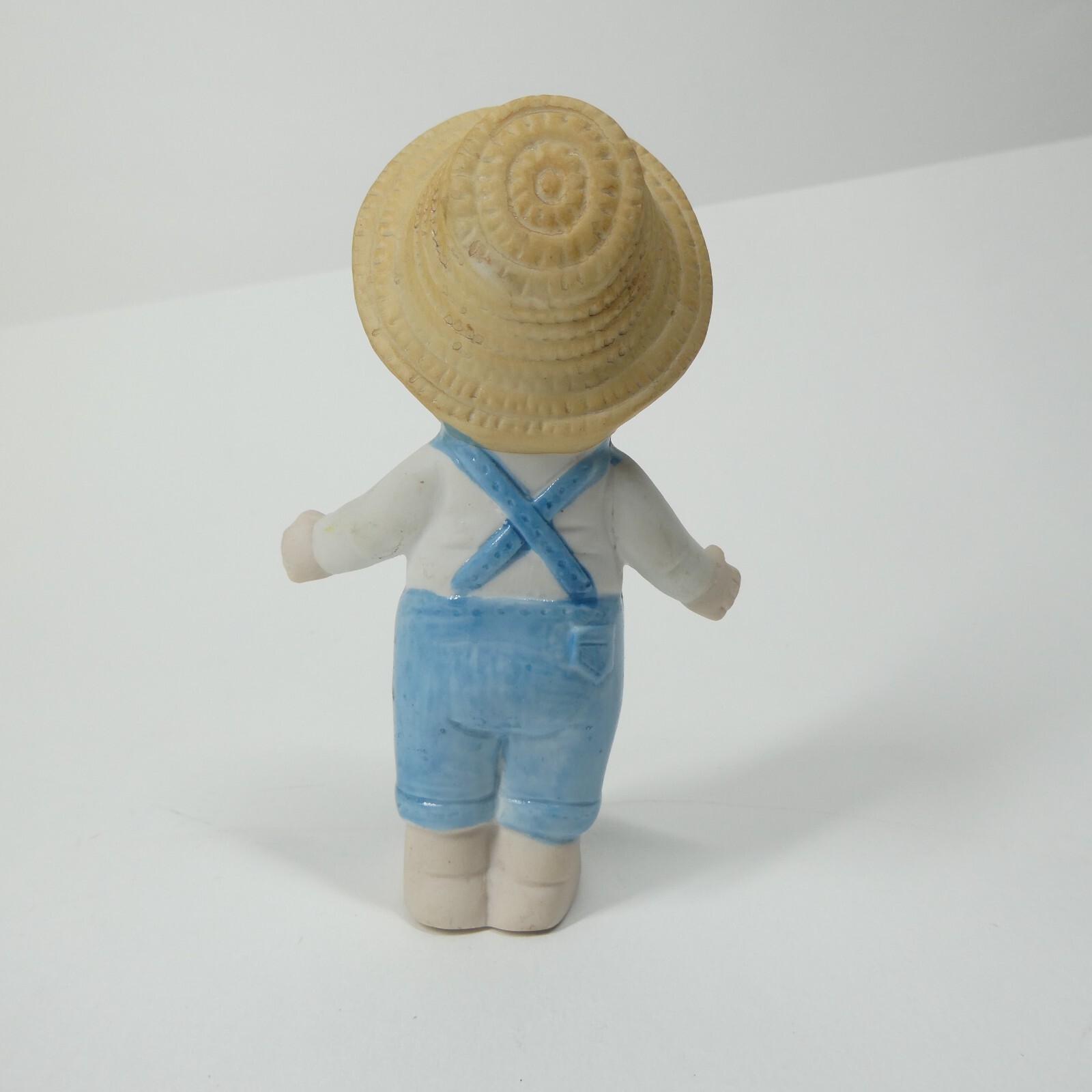 Bisque Kewpie Doll Porcelain Figurine Vintage Farmer Overalls Hat 4.5″ Tall