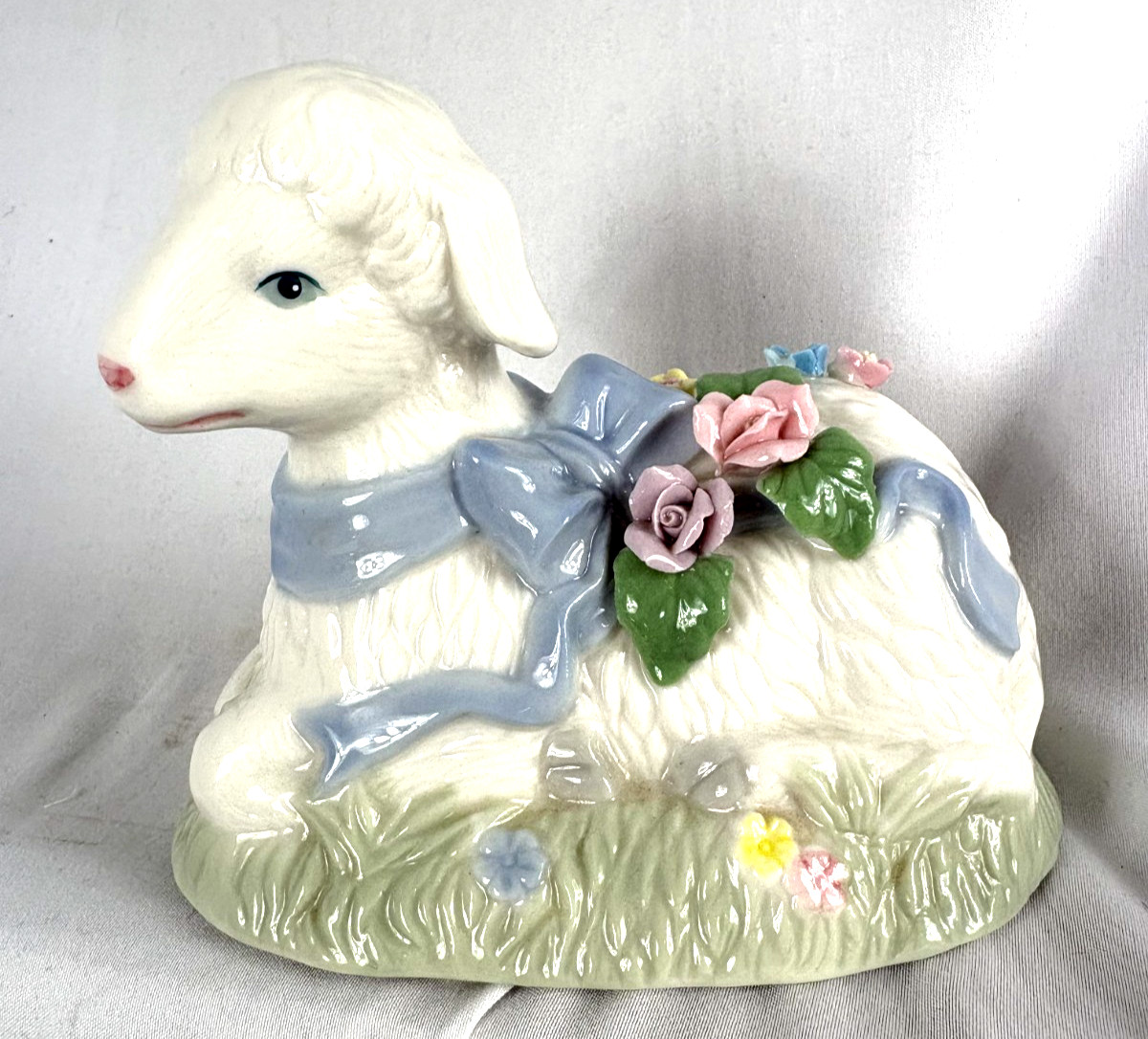 Vintage Heritage House Porcelain Lamb Figurine Hand Painted Musical Soft & Sweet