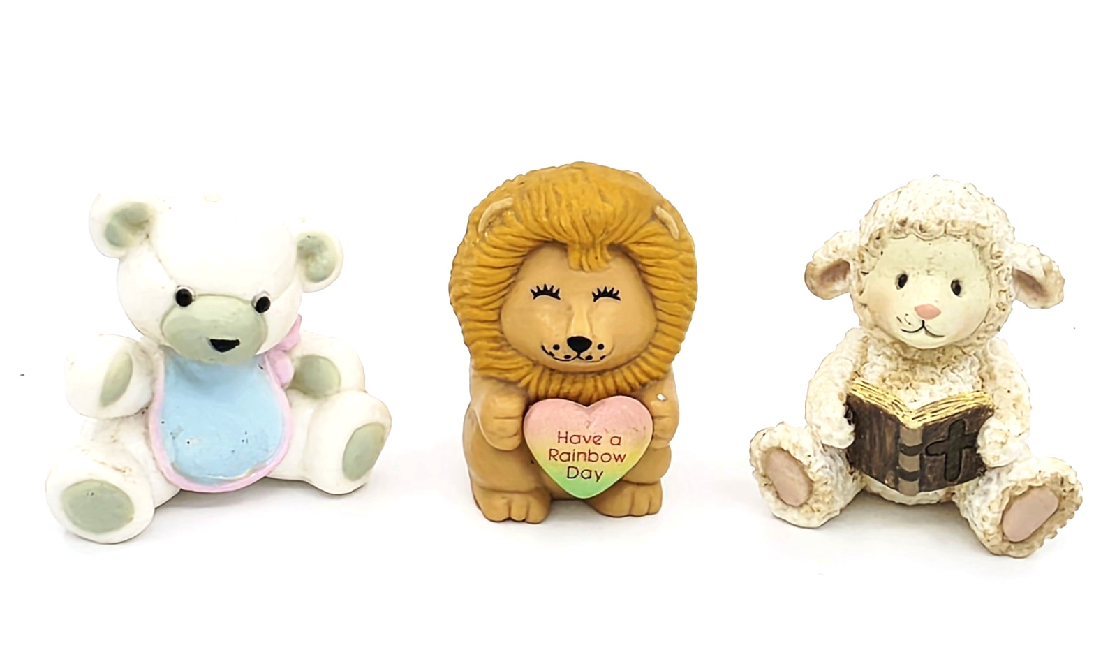 VTG 1″ Russ Berrie Lot Of 3 Plastic Figures Lion Bear Lamb Have a Rainbow Day