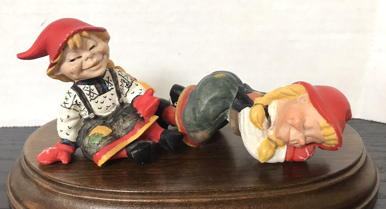 NORWEGIAN NORWAY PAIR OF GIRL FIGURINES CANDY DESIGNS SLEEPING SITTING W/LABELS