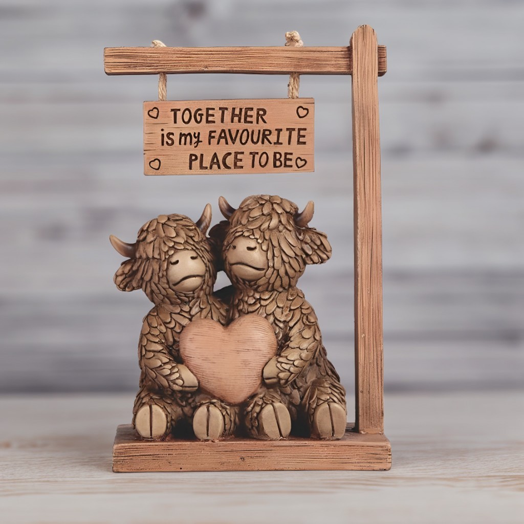 8.25″H Highland Cow Couple Figurine Ornament Home Decor Unique Gift