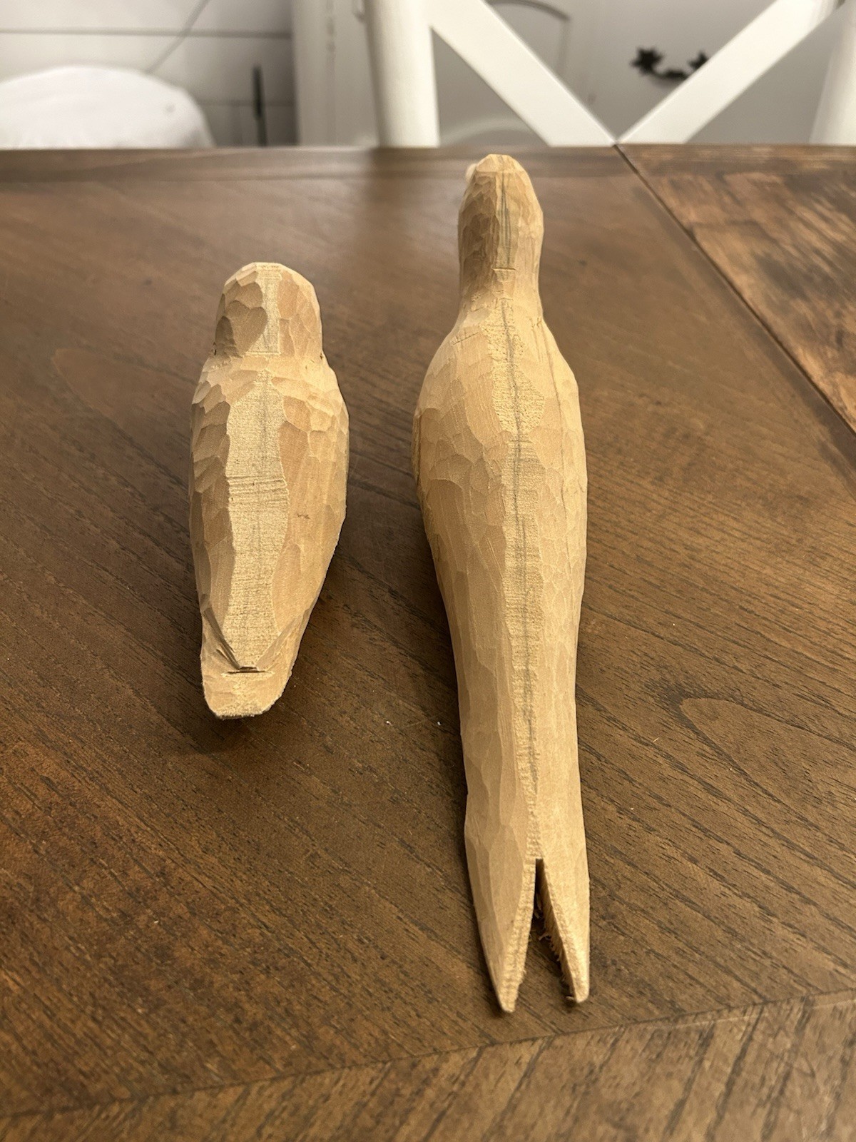 Pair Of Hand Carved Wooden Birds Raw Natural Unpainted Coastal Decor ￼