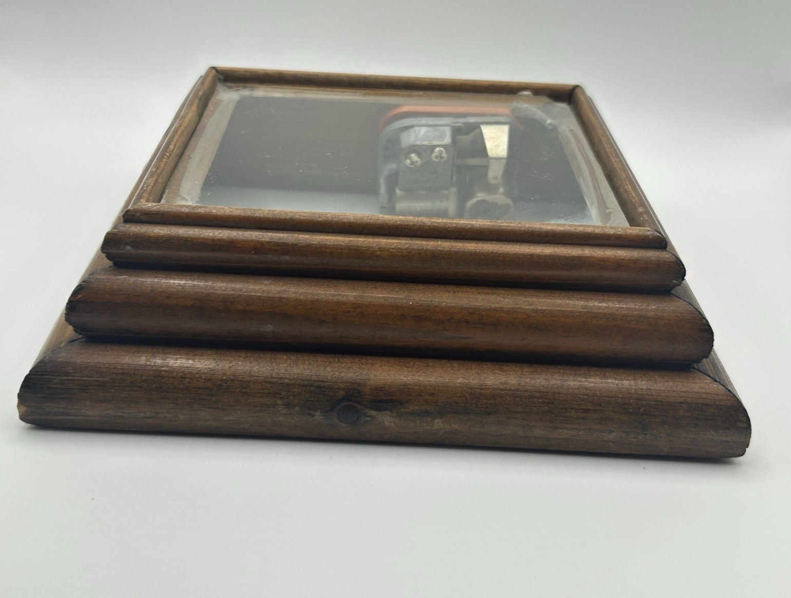 Square Wood Glass Display Stand Pedestal Riser With Sankyo Music Box Works 7.5″