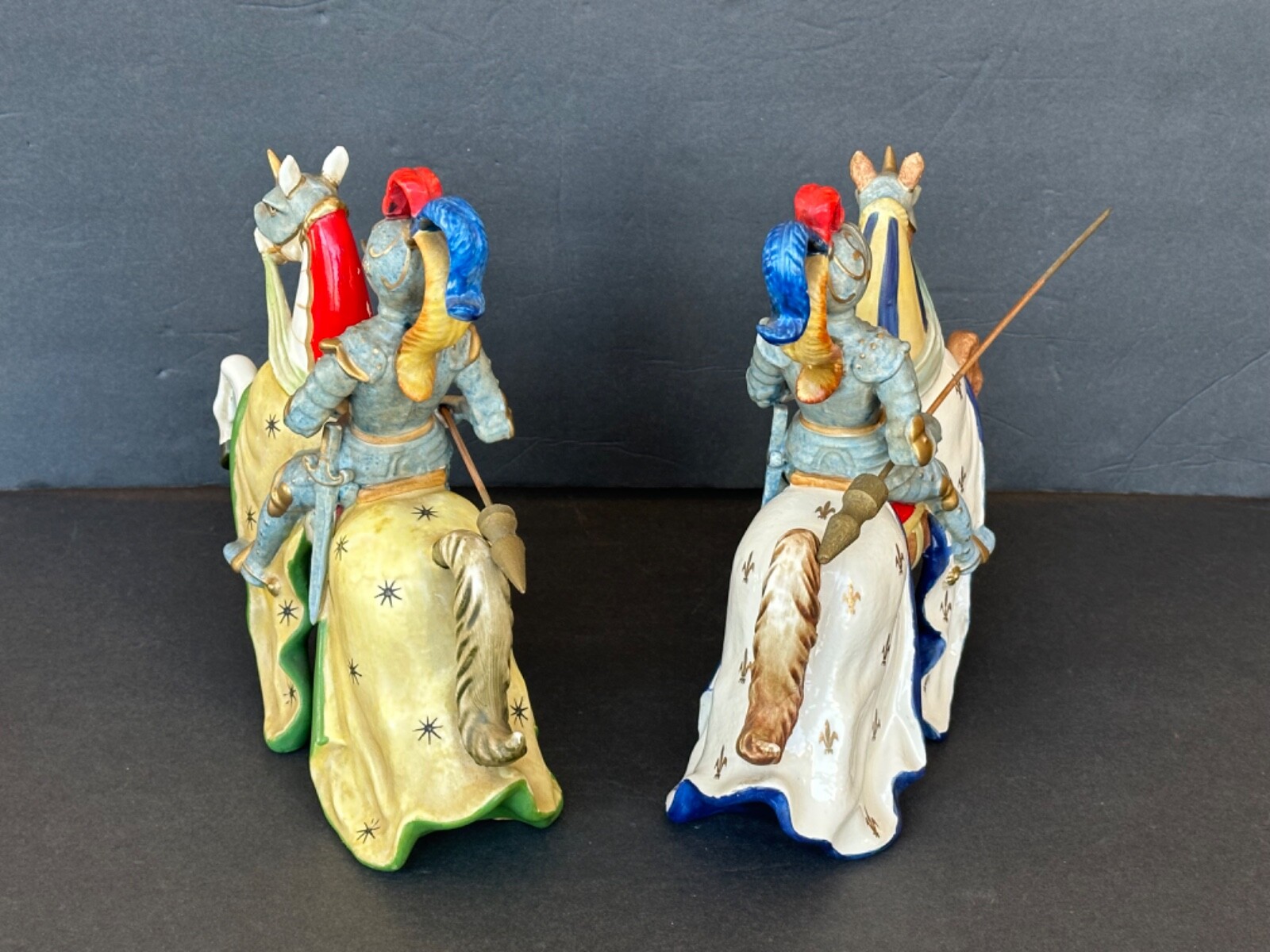 VINTAGE Ceramic Medieval Jousting Knights Figurines Set Andrea by Sadek