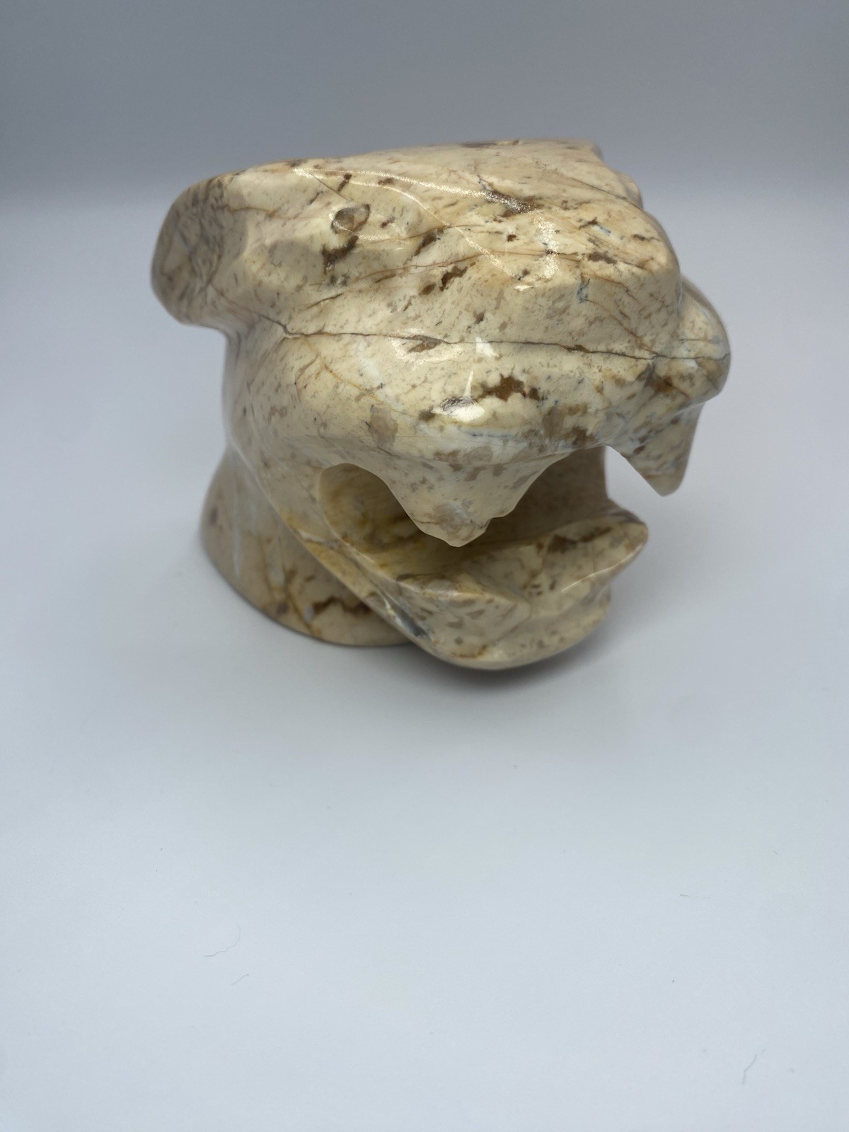 Solid Stone Hand Carved Jaguar Cougar Head Cat Sculpture 3.75”
