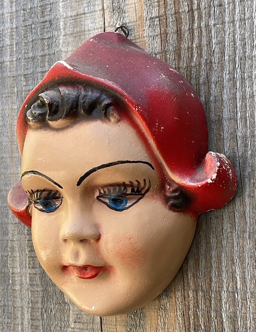 Vintage String Holder Chalkware Dutch Girl Or Little Red Riding Hood