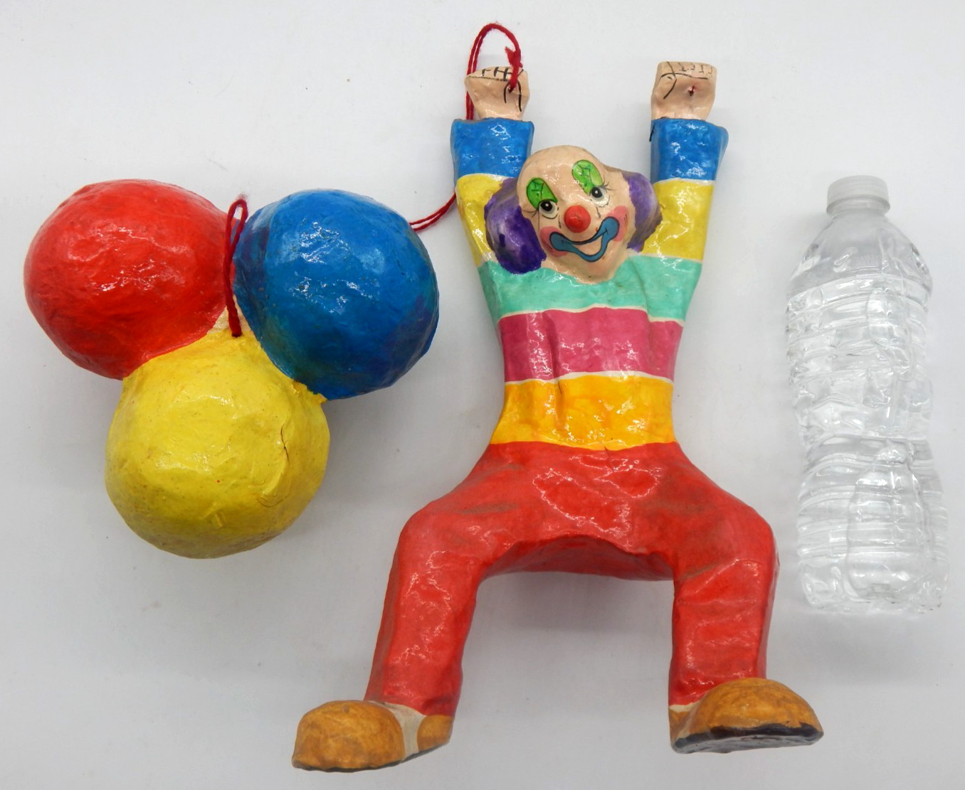 VTG Mid Century Paper Mache Happy Clown Figure Holding Balloons Wall Art Mexico
