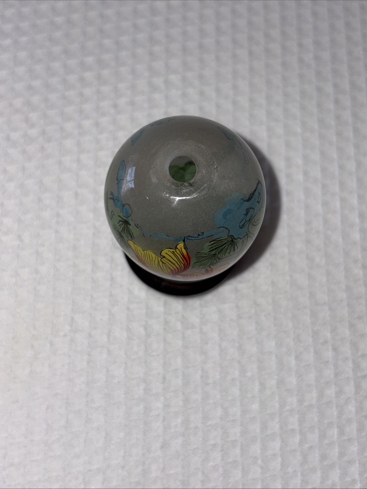 Reverse Hand-painted Glass Egg- Multiple Koi Fish With Wood Stand Vintage