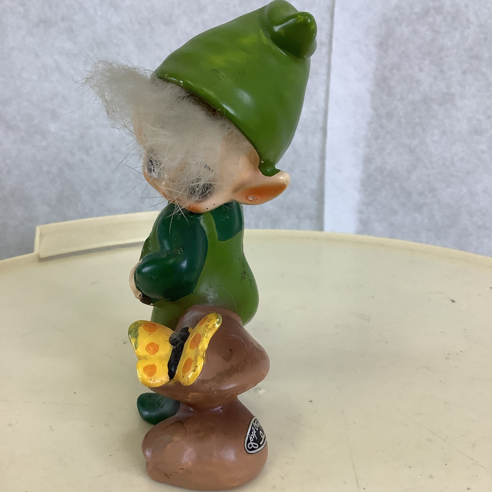 Vintage Josef Originals Garden Woodland Pixie Elf On Mushroom w/Butterfly