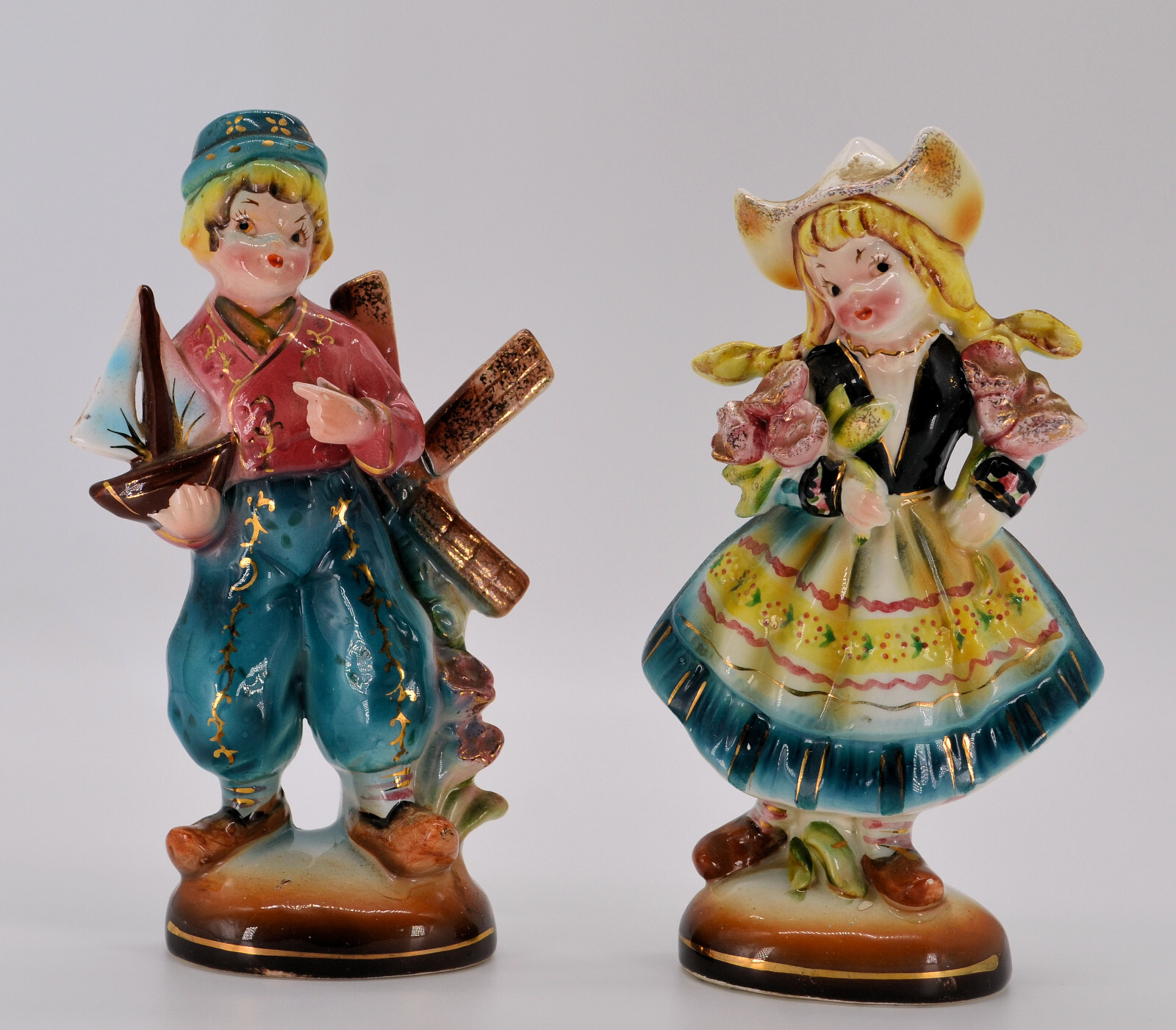 Ries Japan Dutch Boy & Girl Ceramic Figurines 8-½” Tall G-3