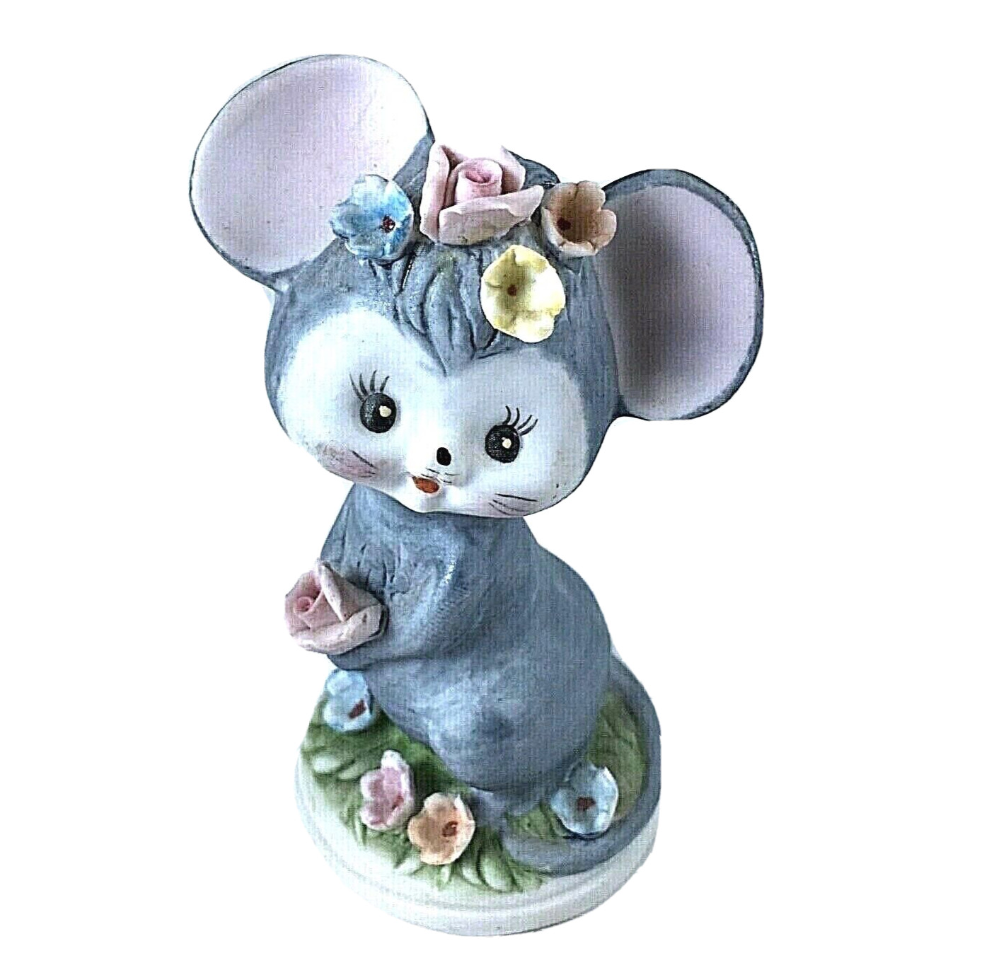 Vintage Ceramic Mouse With Colorful Flowers Figurine Napoware #8616 Very Cute