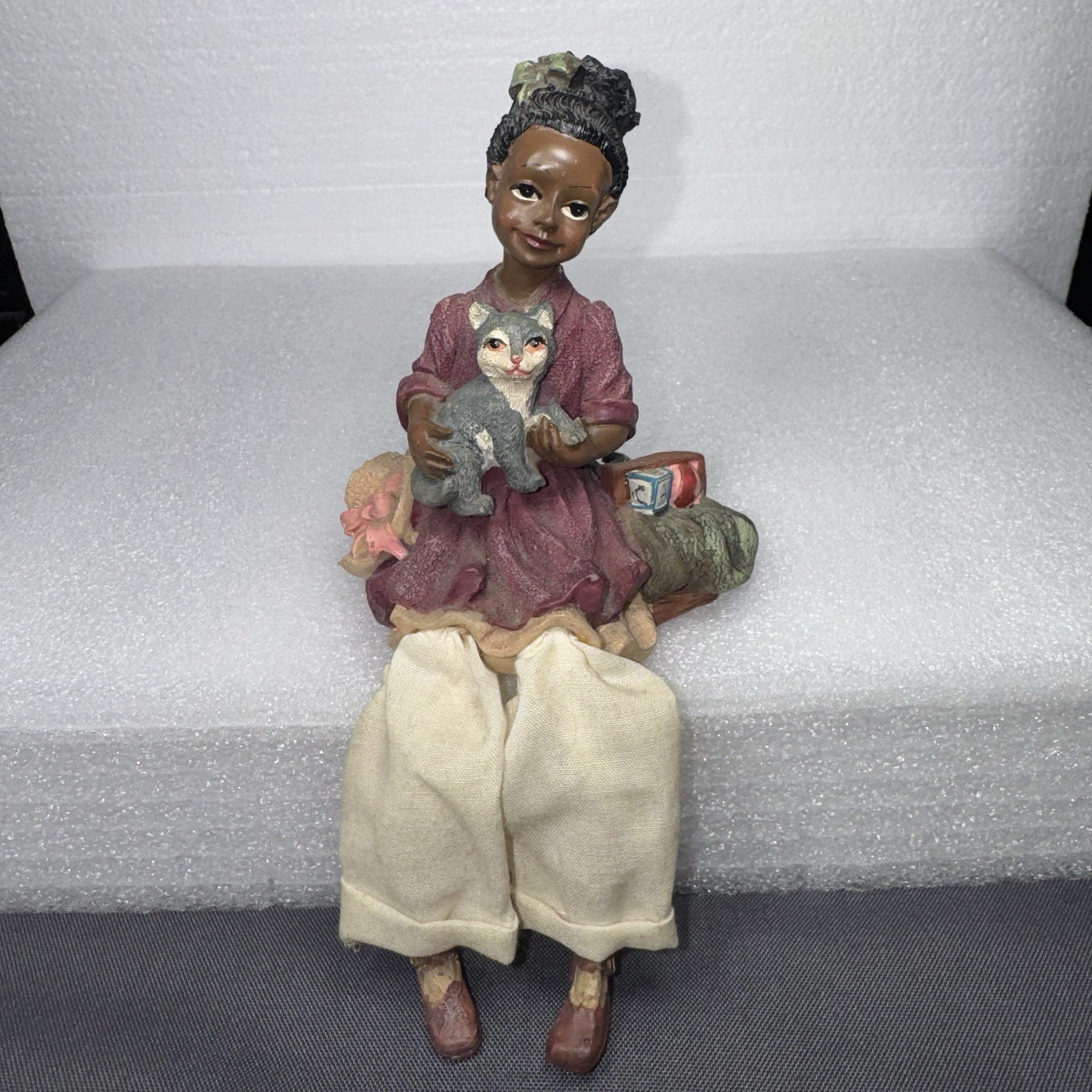 1 Shelf Sitter- Black/African American Girl Cat Hat Fabric Dangling Legs