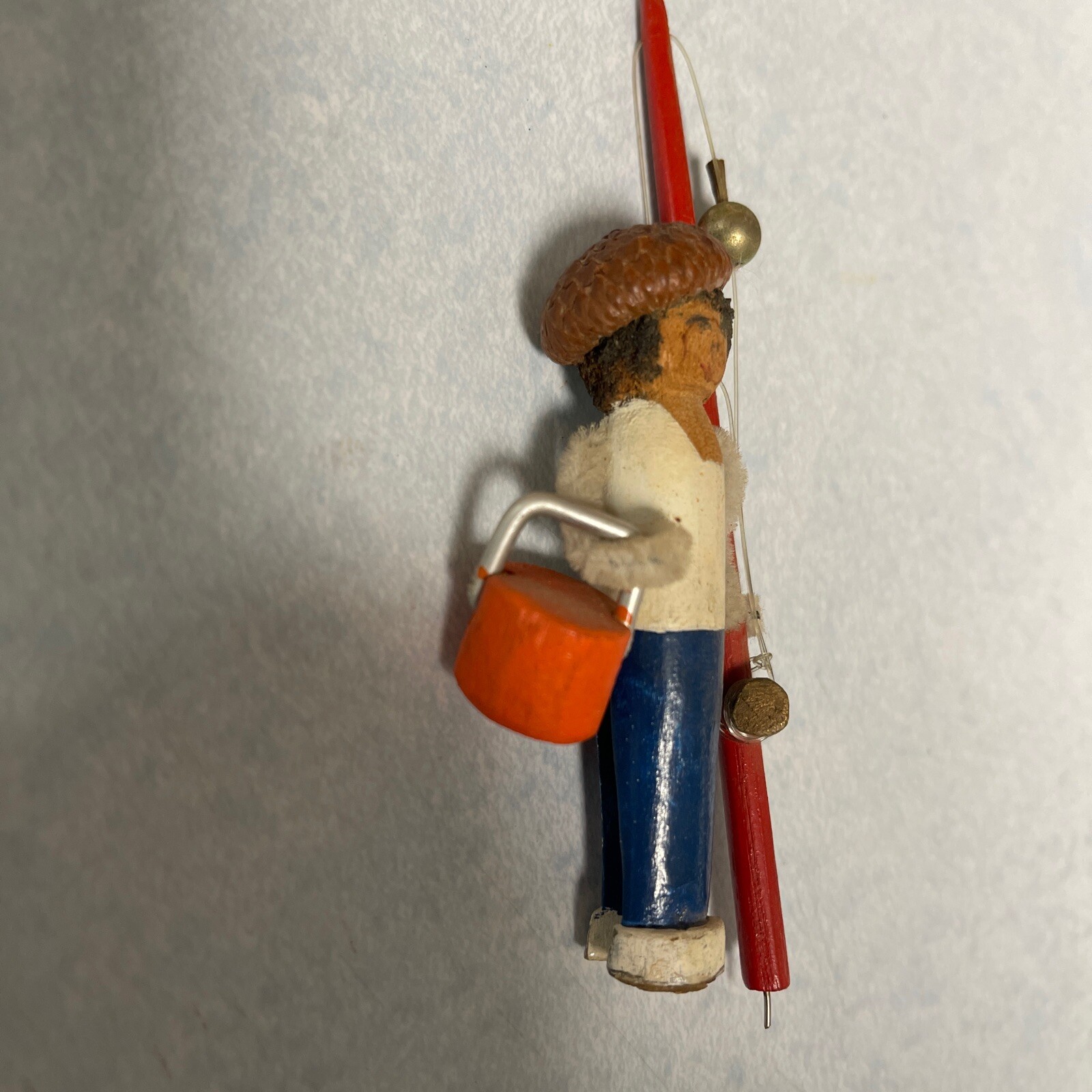 Miniature Wooden Vintage Fisherman Rare Unique